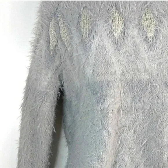 LC Lauren Conrad Women's Sweater Gray Purple Sz S Fair Isle Boat Neck Soft Cozy - Picture 7 of 11